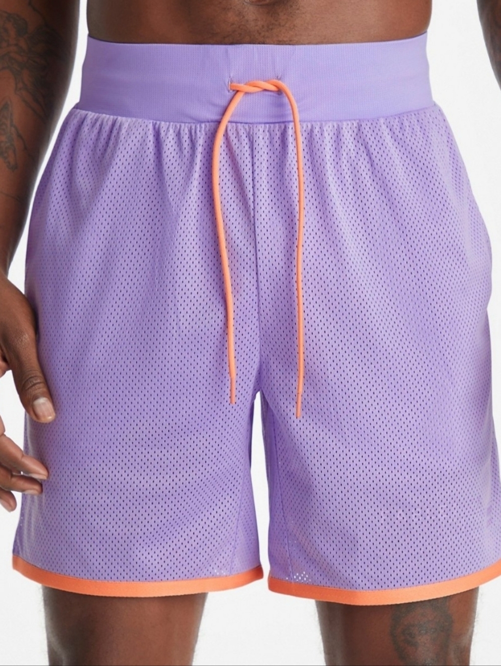 Men's Fablerics Mesh Shorts Purple And Orange With Pockets - Large